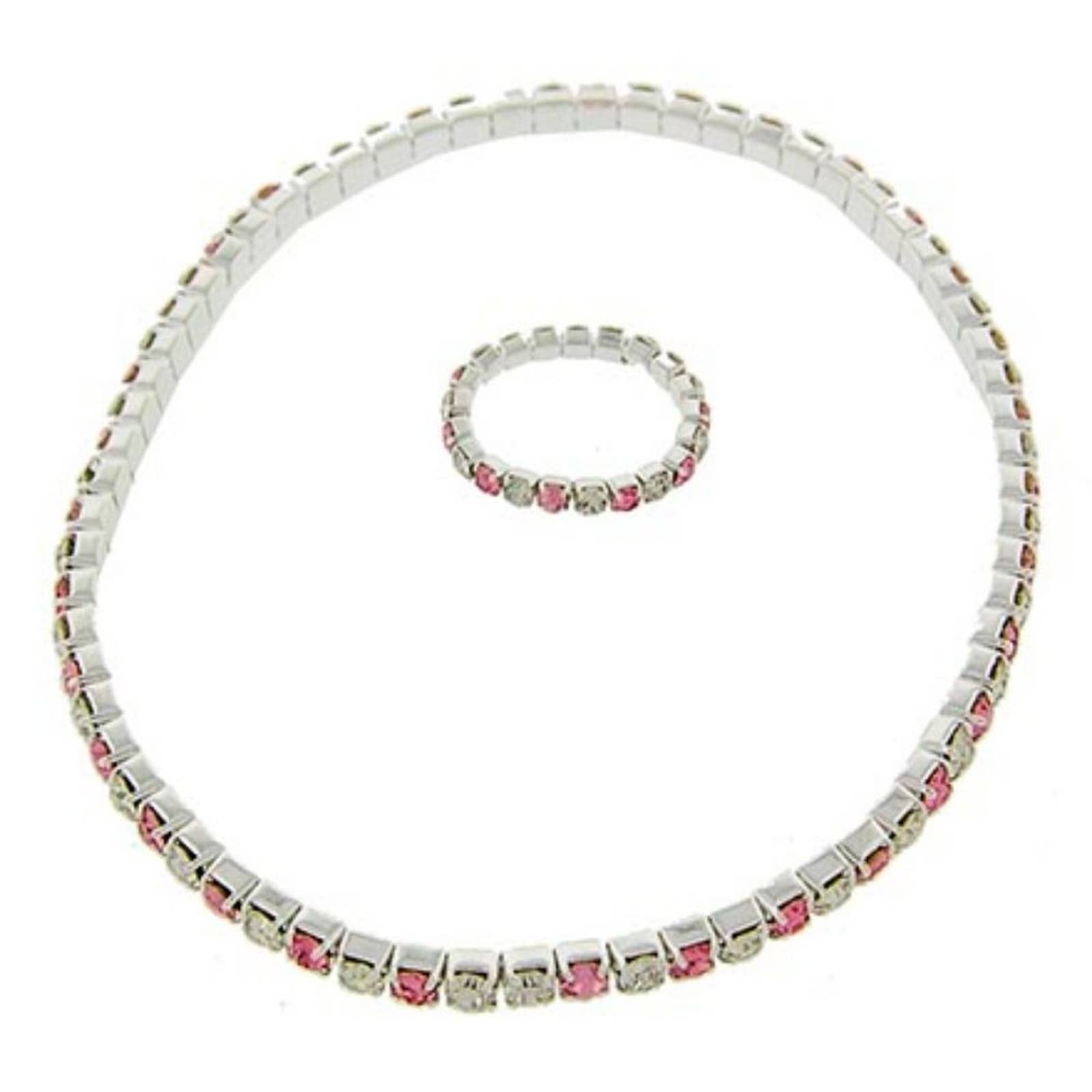 Silver & Pink Rhinestone Stretch Anklet & Toe Ring Set